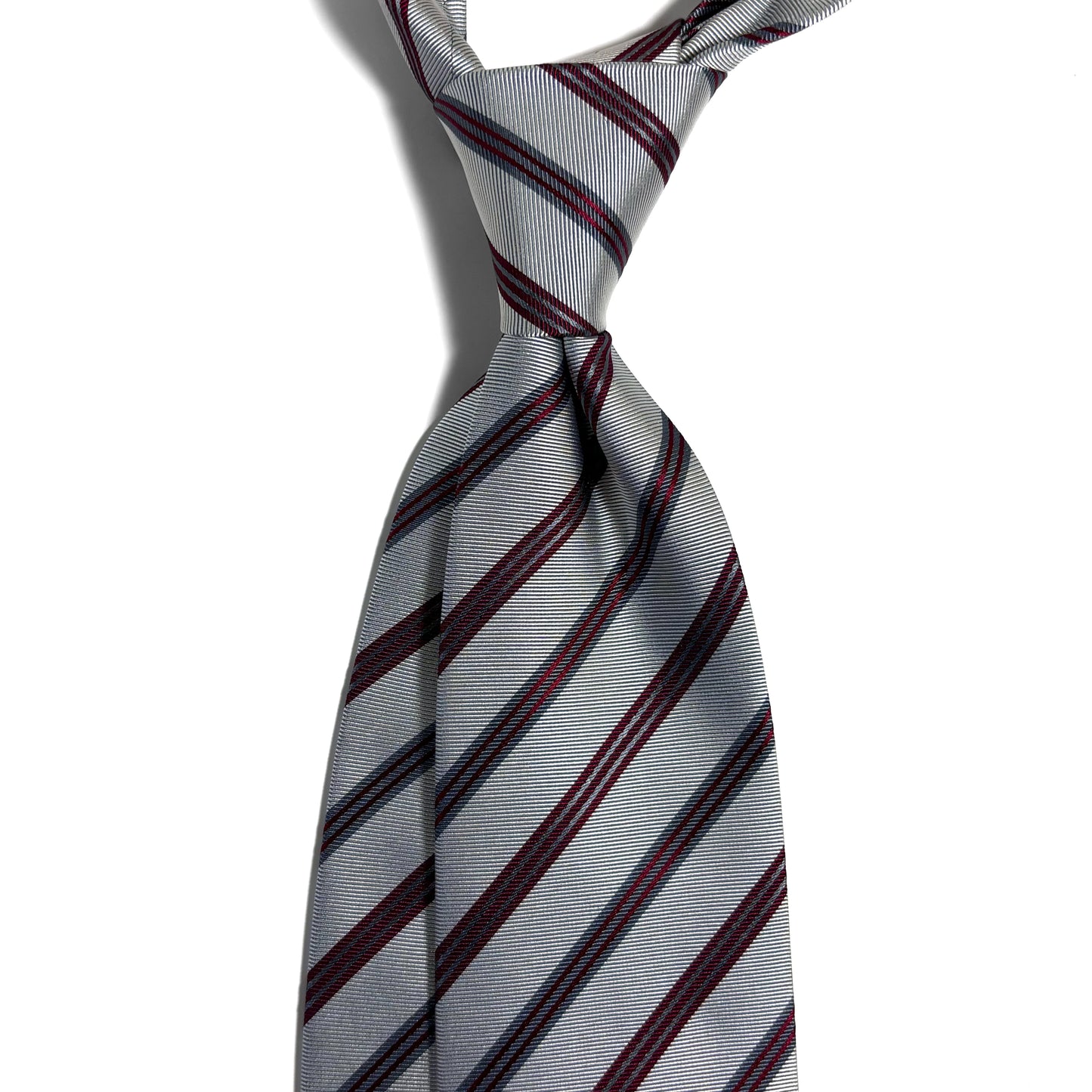Silver & Red Striped Silk Jacquard Tie