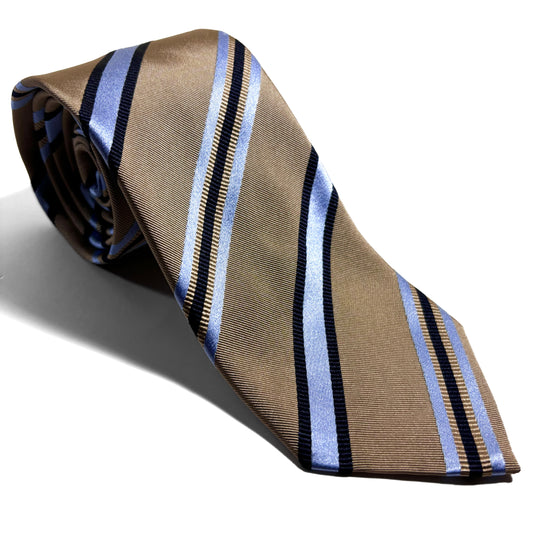 Beige Striped Silk Jacquard Tie