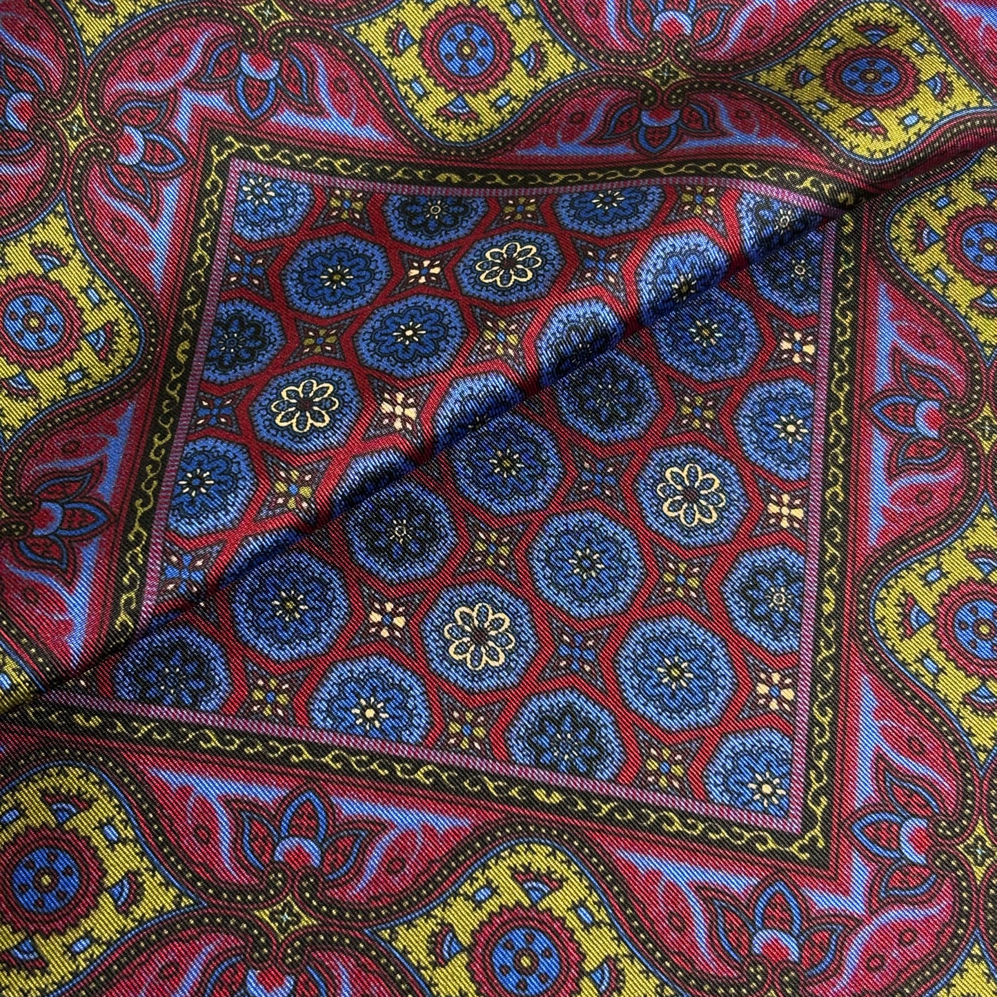 Burgundy & Blue Geometric Ancient Madder Silk Pocket Square