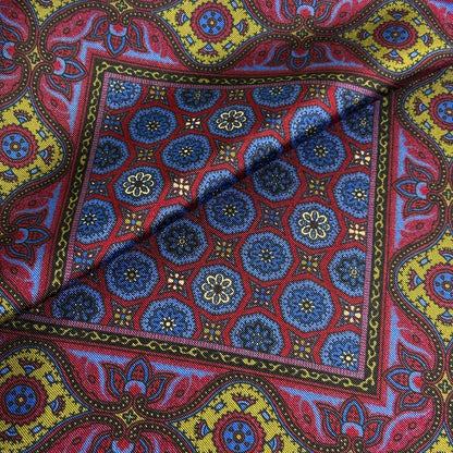 Burgundy & Blue Geometric Ancient Madder Silk Pocket Square