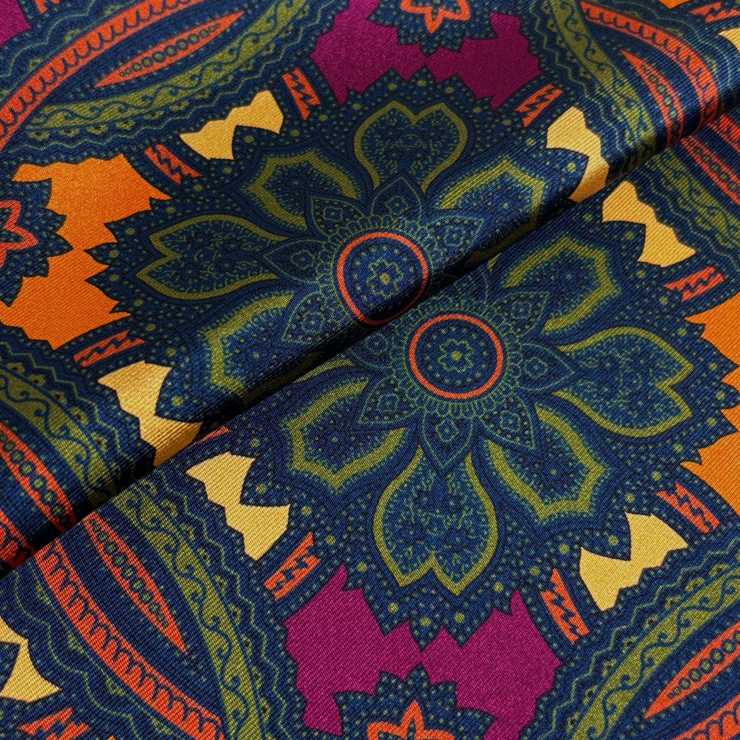 Purple & Gold Large Medallion Silk Pocket Square