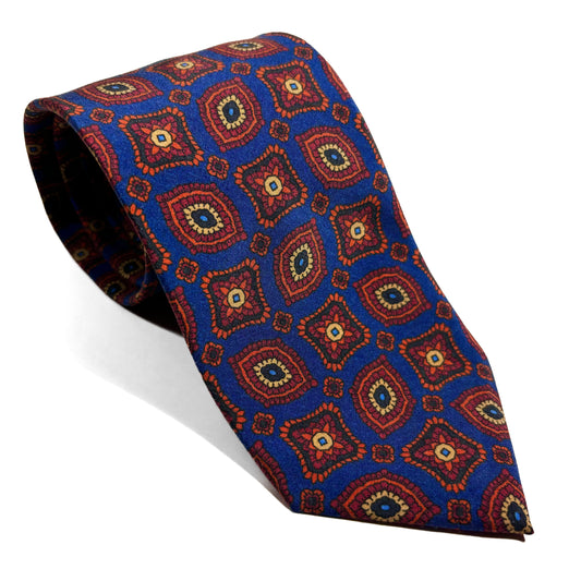 Navy Blue Geometric Italian Madder Silk Tie