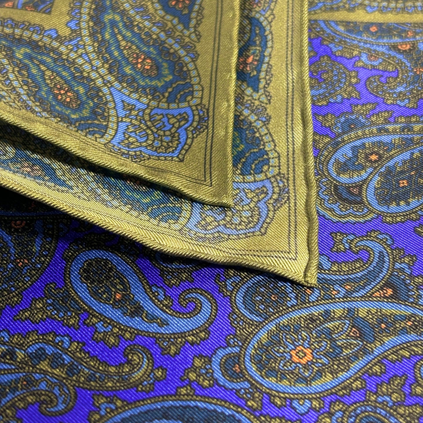 Purple & Olive Green Paisley Ancient Madder Silk Pocket Square