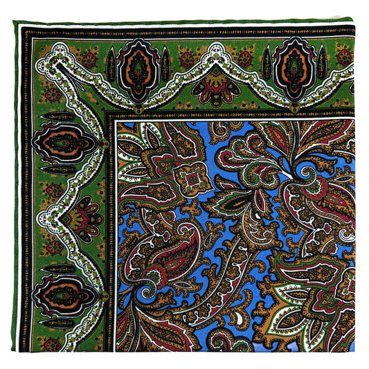Blue & Green Paisley Silk Pocket Square