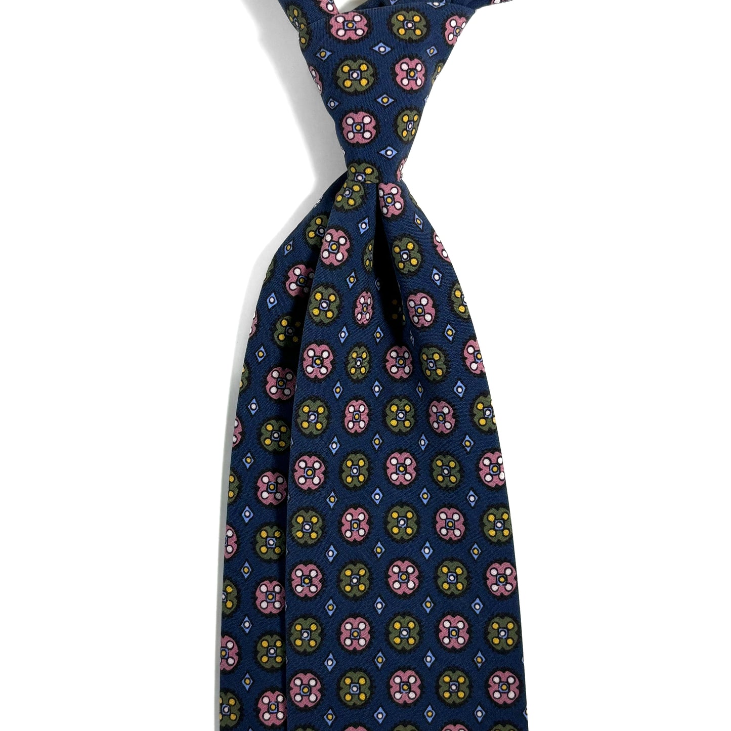 Navy Blue Floral Medallion Ancient Madder Silk Tie