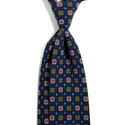 Navy Blue Floral Medallion Ancient Madder Silk Tie