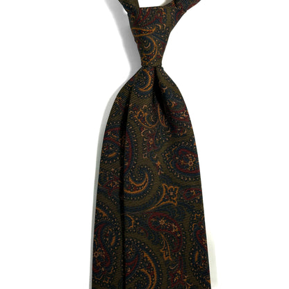 Olive Green Paisley Italian Madder Silk Tie