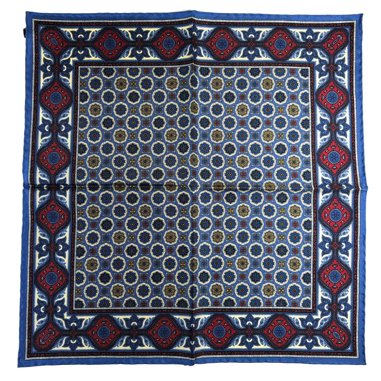 Light Blue & Cream Geometric Ancient Madder Silk Pocket Square