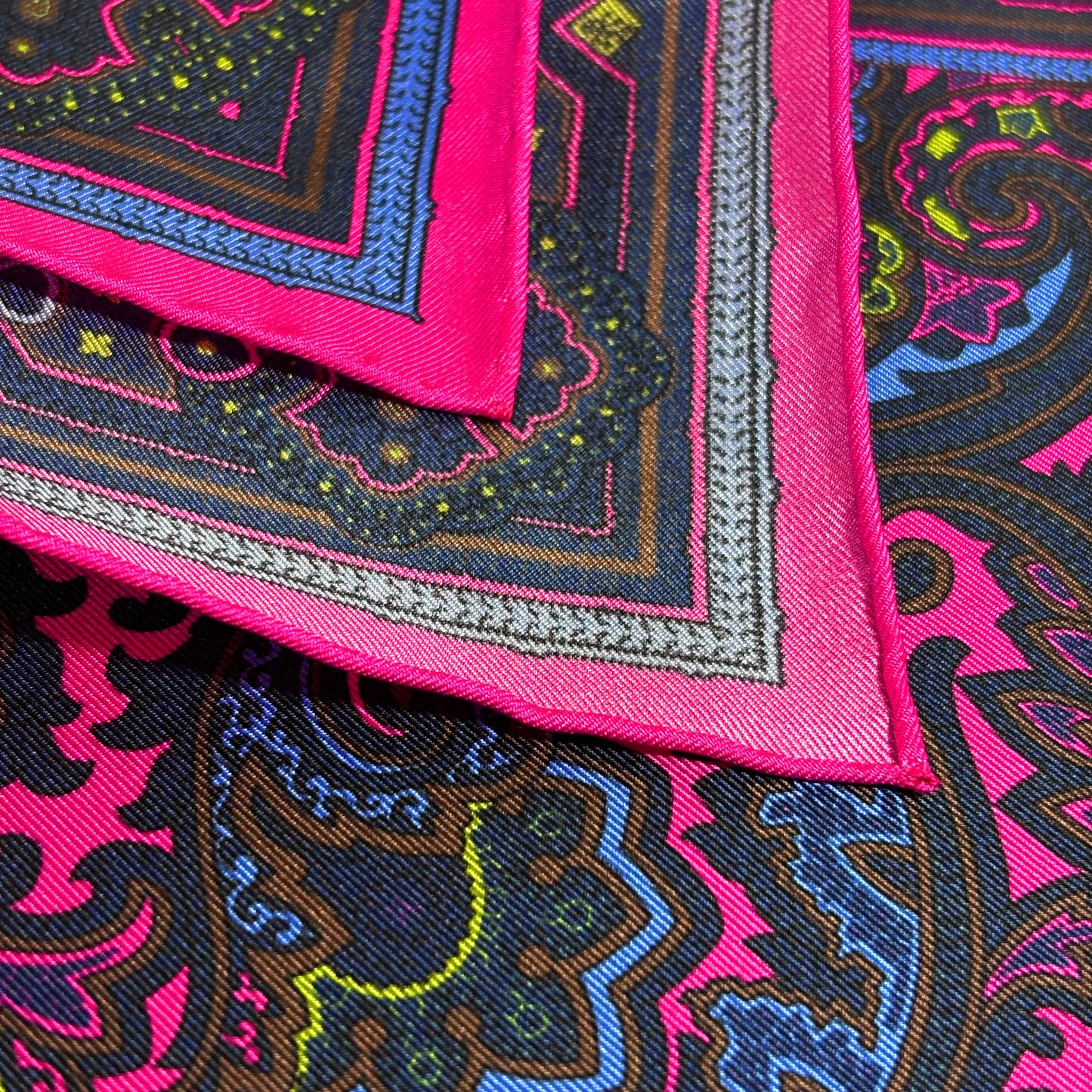 Fuchsia & Brown Paisley Silk Pocket Square