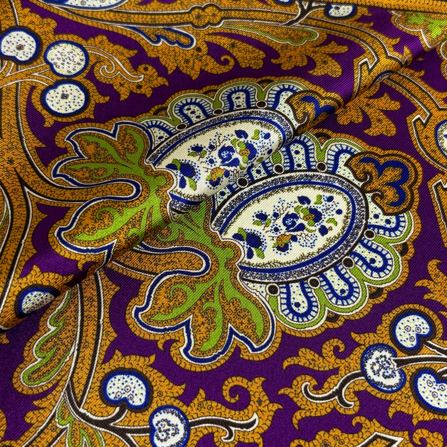 Purple & Gold Floral Paisley Silk Pocket Square