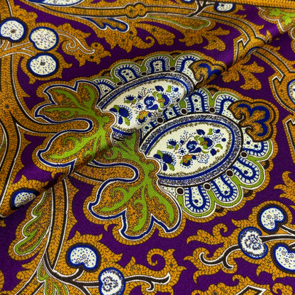 Purple & Gold Floral Paisley Silk Pocket Square