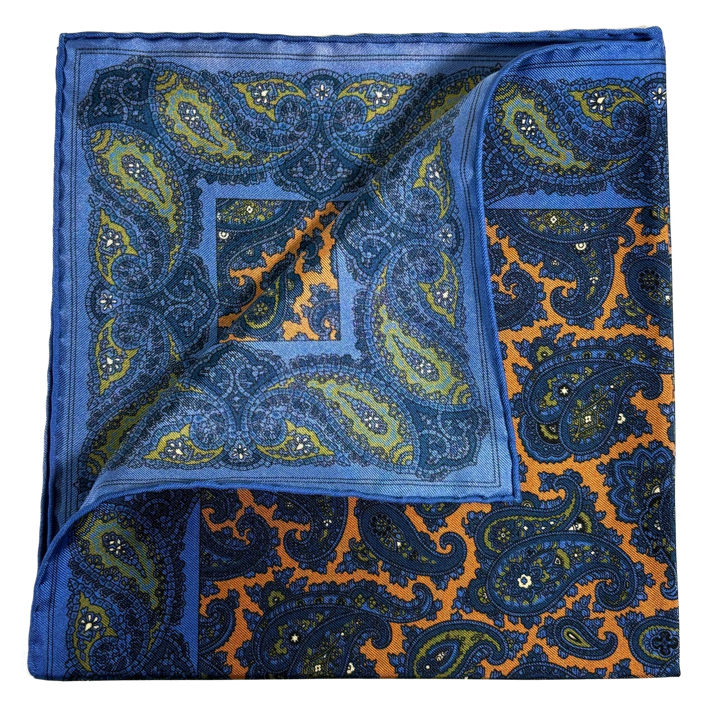 Burnt Orange & Blue Paisley Ancient Madder Silk Pocket Square