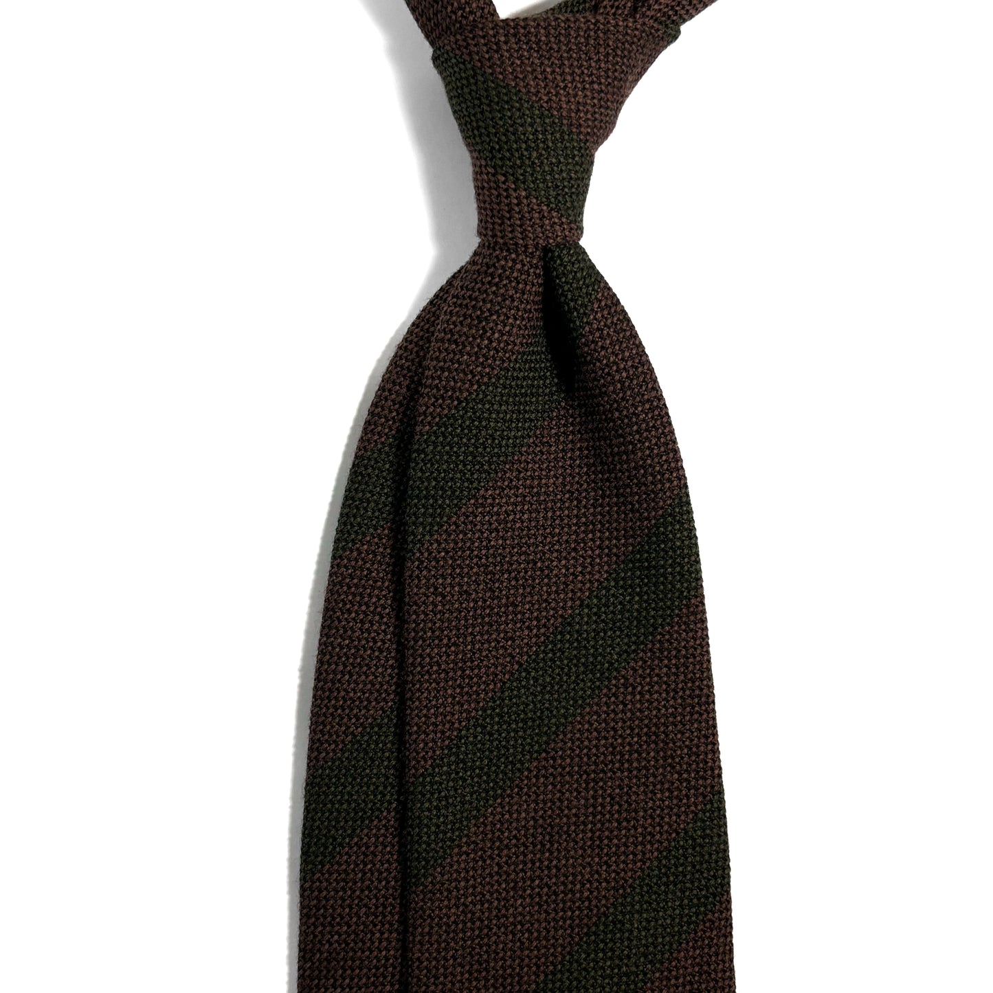 Brown & Green Striped Wool/Silk Grenadine Tie