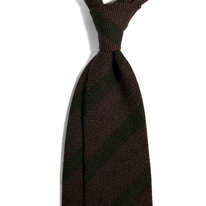 Brown & Green Striped Wool/Silk Grenadine Tie