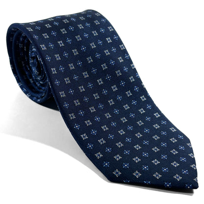 Navy Blue Small Floral Printed 36oz Silk Twill Tie