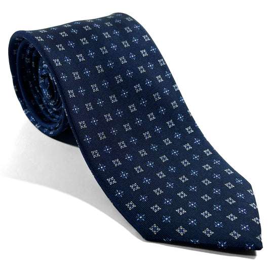 Navy Blue Small Floral Printed 36oz Silk Twill Tie