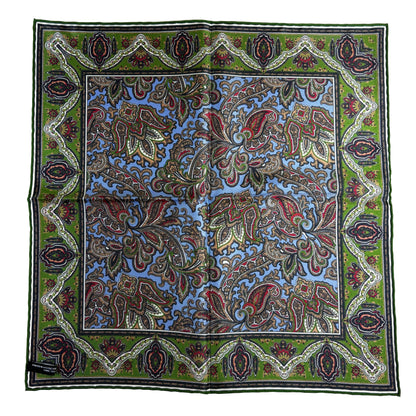 Blue & Green Paisley Silk Pocket Square