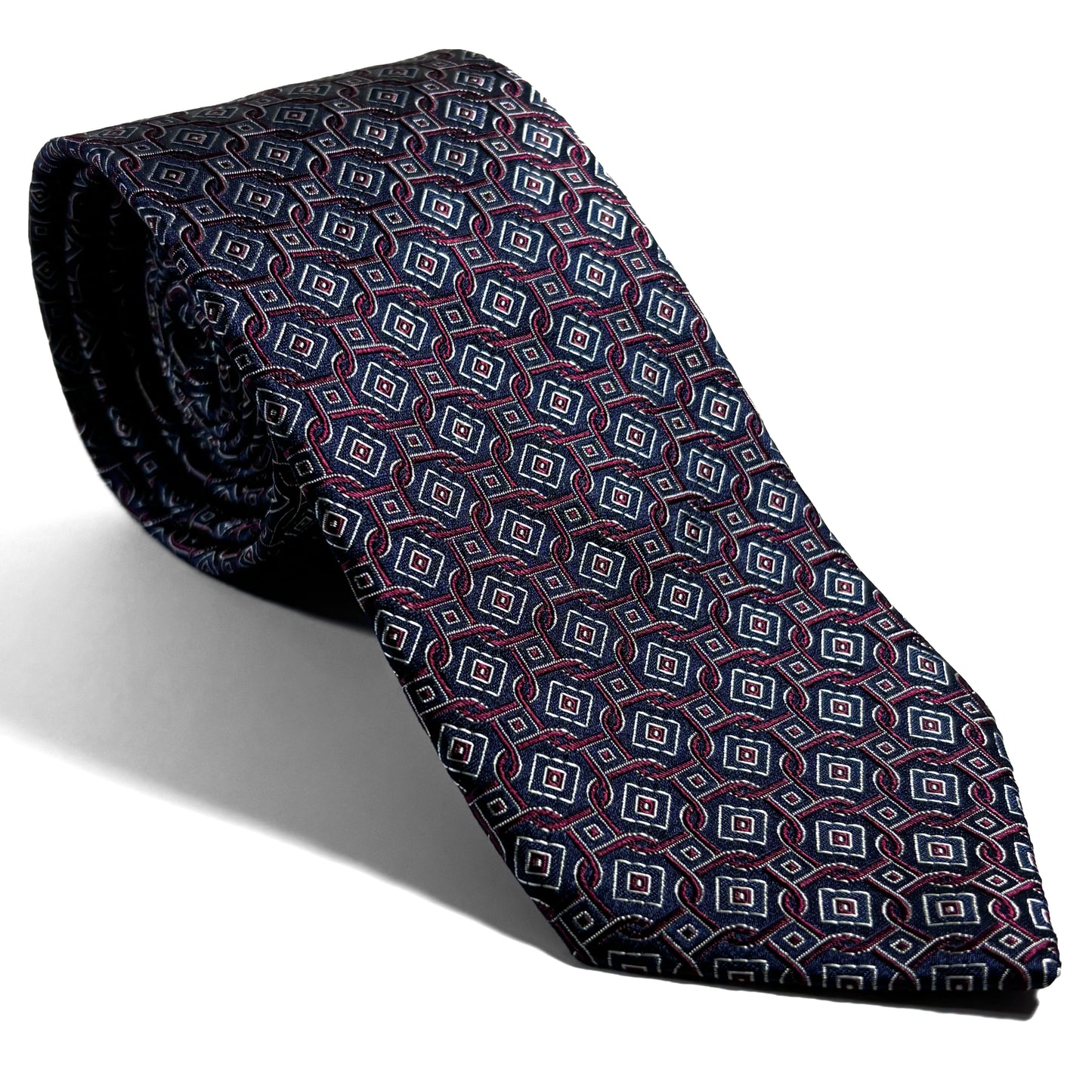 Navy Blue & Burgundy Geometric Silk Jacquard Tie