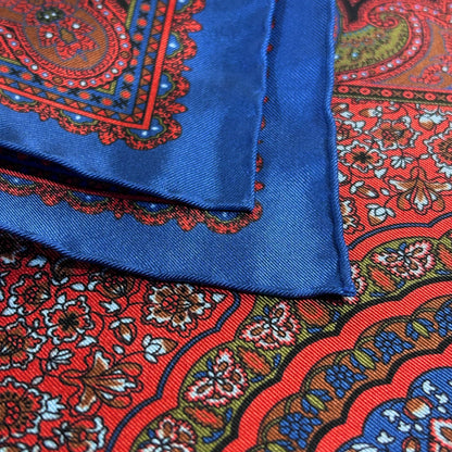 Red & Blue Floral Medallion Ancient Madder Silk Pocket Square