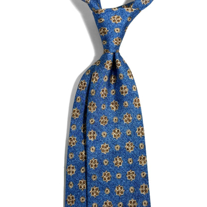 Light Blue Floral Printed Panama Silk Tie