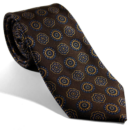 Brown & Gold Geometric Silk Jacquard Tie