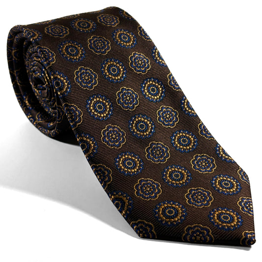 Brown & Gold Geometric Silk Jacquard Tie