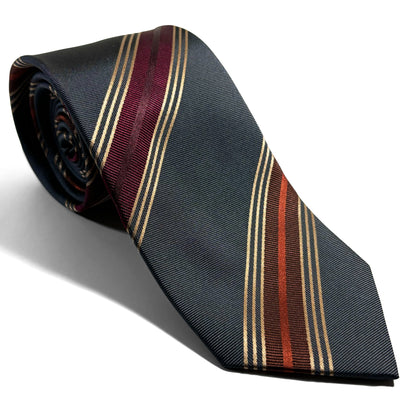 Gray & Burgundy/Copper Striped Silk Jacquard Tie