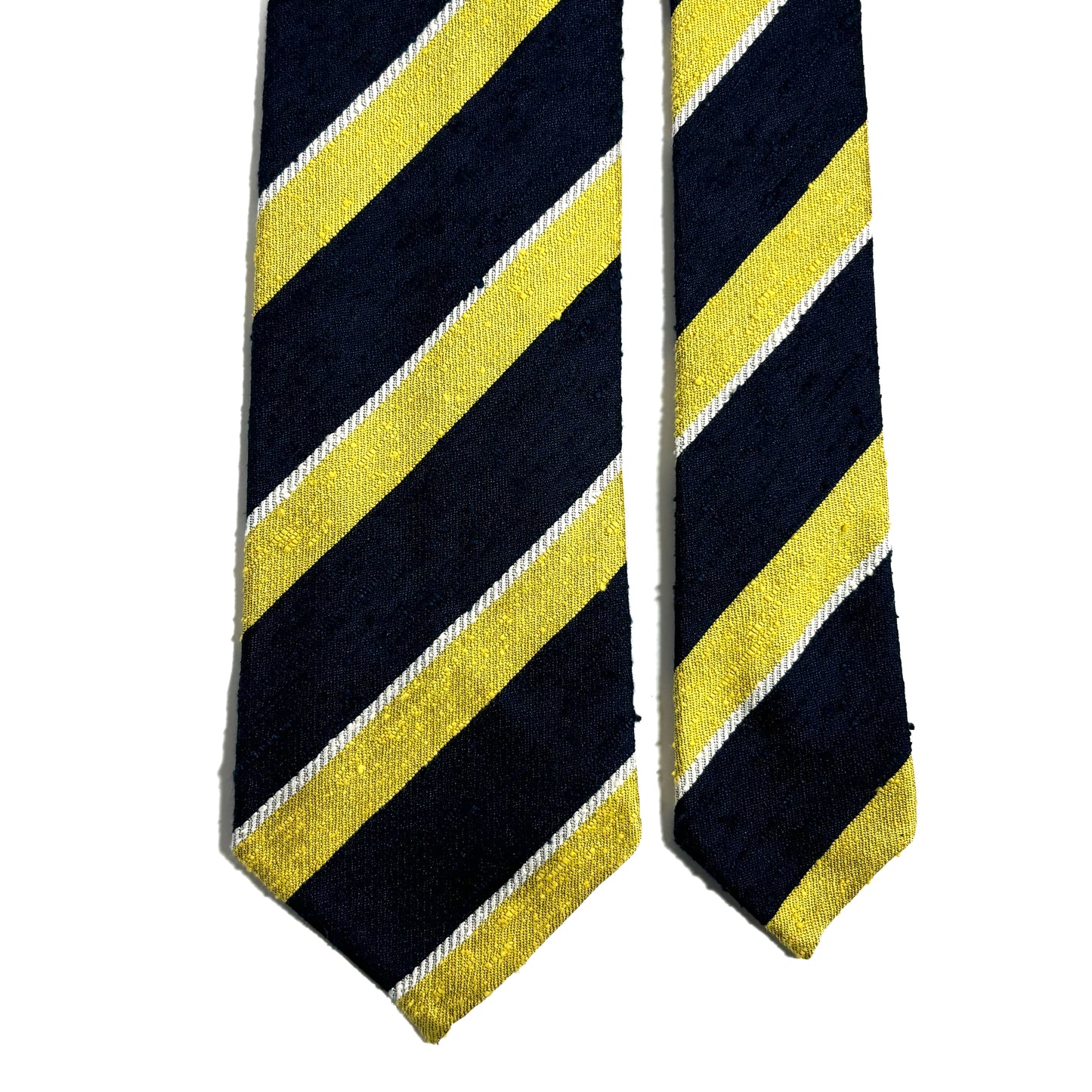 Untipped Navy Blue & Lemon Yellow Striped Silk Shantung Tie