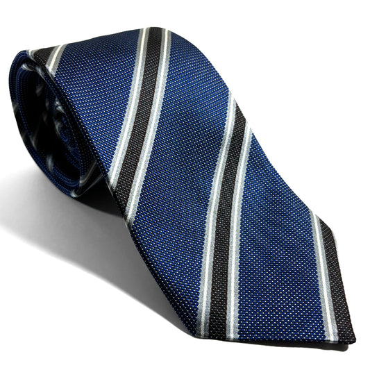 Navy Blue Striped Dot Silk Jacquard Tie