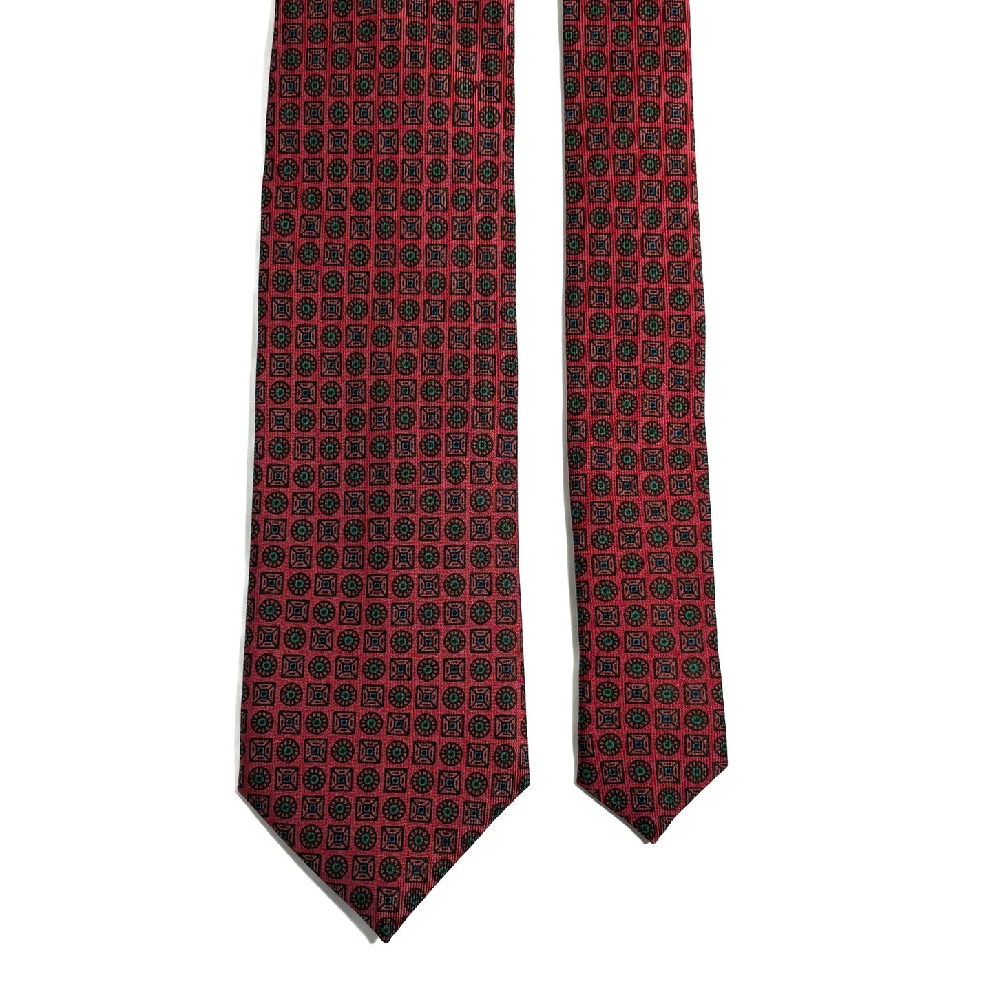 Hand-Printed Brick Red Geometric Silk Tie