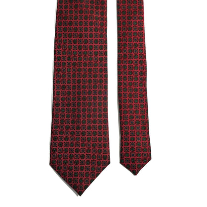 Hand-Printed Brick Red Geometric Silk Tie
