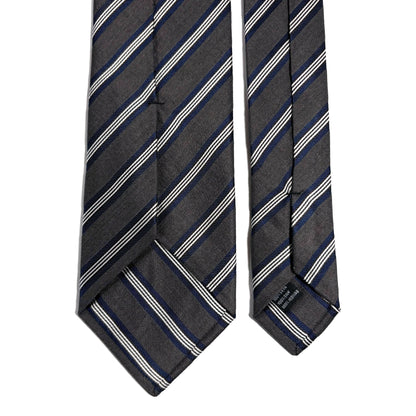 Gray & Navy Blue Striped Silk Jacquard Tie