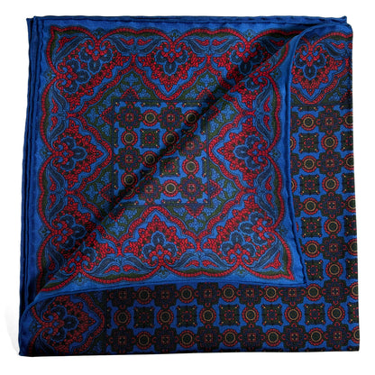 Blue & Red Geometric Ancient Madder Silk Pocket Square