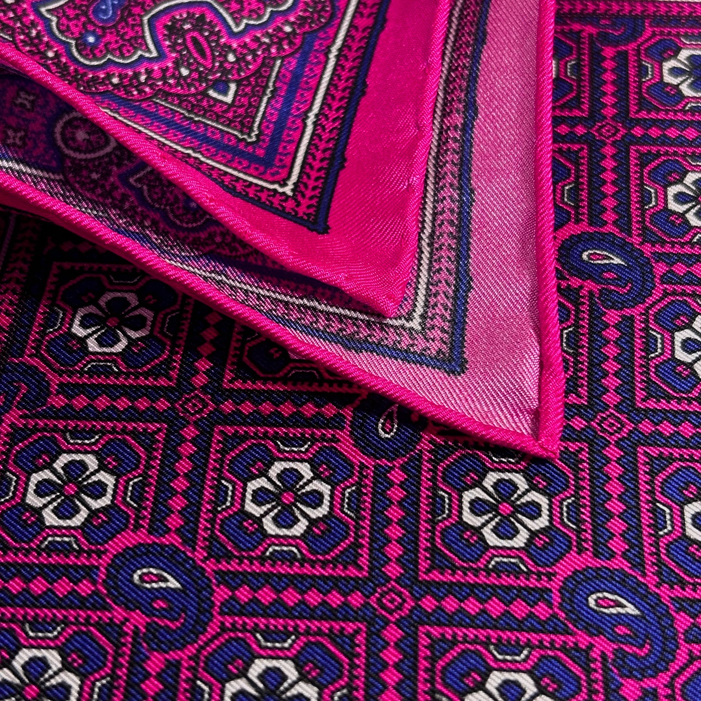 Fuchsia Pink Geometric Silk Pocket Square