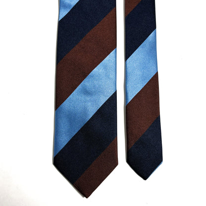 Light Blue / Brown / Navy Striped Silk Repp Tie