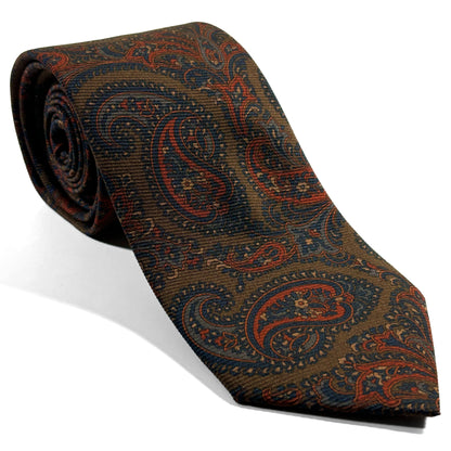 Olive Green & Orange Paisley Italian Madder Silk Tie