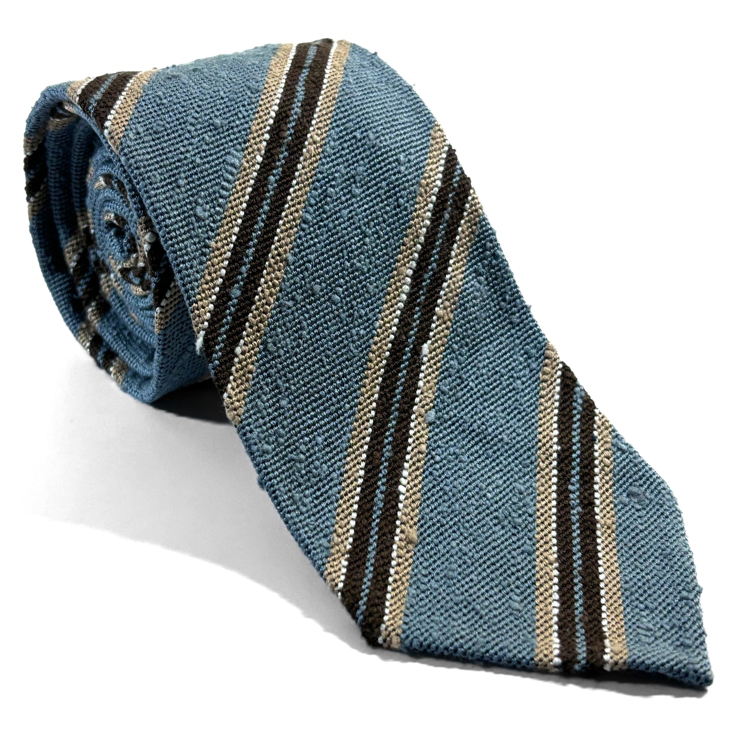 Luxury Light Blue Stripe Untipped Silk Shantung Tie