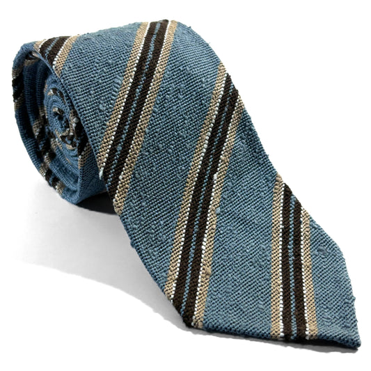 Luxury Light Blue Stripe Untipped Silk Shantung Tie