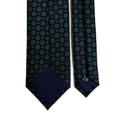 Hand-Printed Dark Brown Geometric Silk Tie