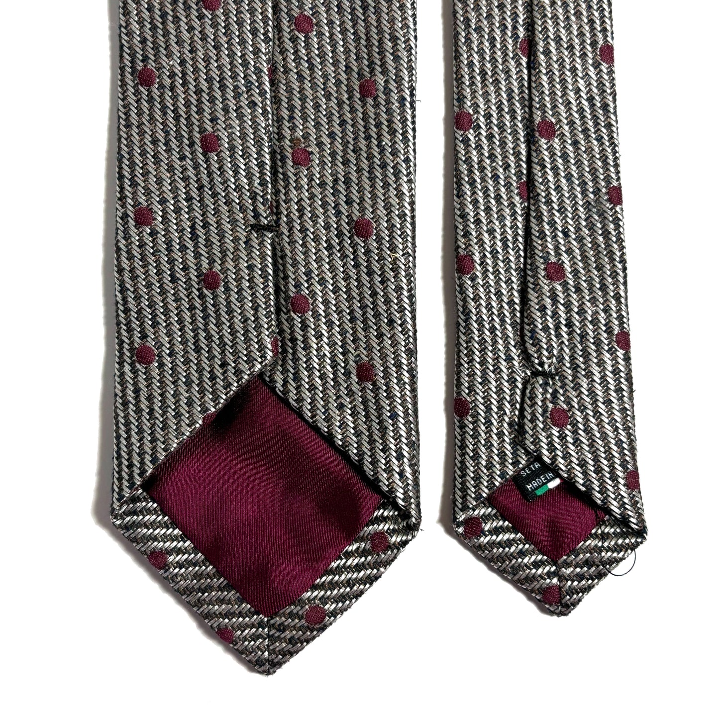 Earthy Gray & Red Polka Dot Silk Jacquard Tie