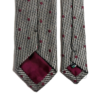 Earthy Gray & Red Polka Dot Silk Jacquard Tie