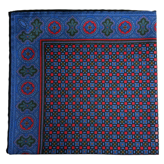 Blue & Red Small Geometric Ancient Madder Silk Pocket Square