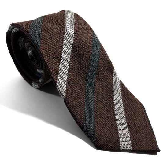 Brown Striped Silk Grenadine Tie (Garza Fina)