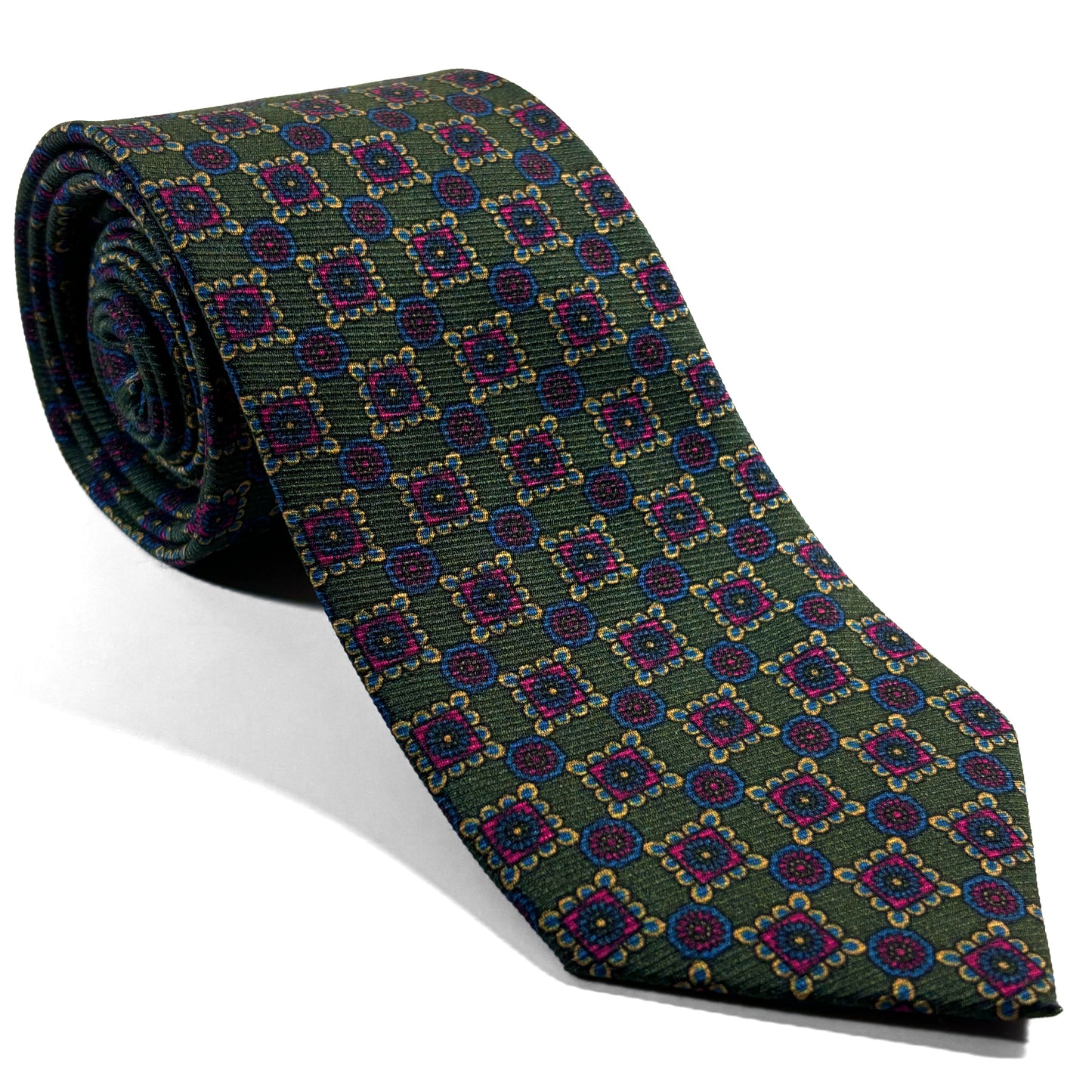 Forest Green Floral Italian Madder Silk Tie