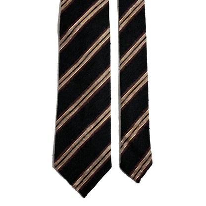 Black Stripe Untipped Silk Shantung Tie