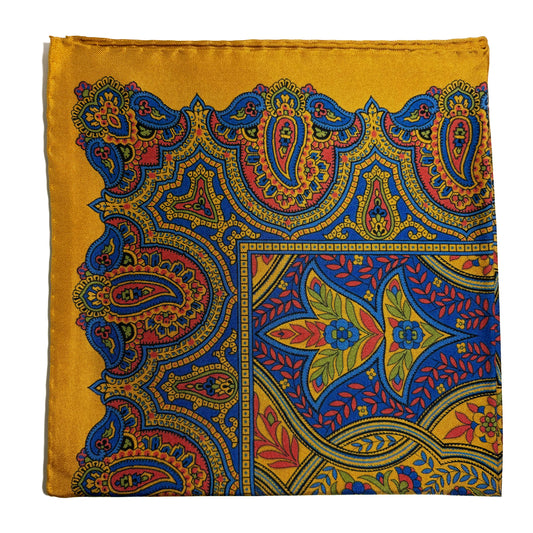 Gold Floral Paisley Silk Pocket Square