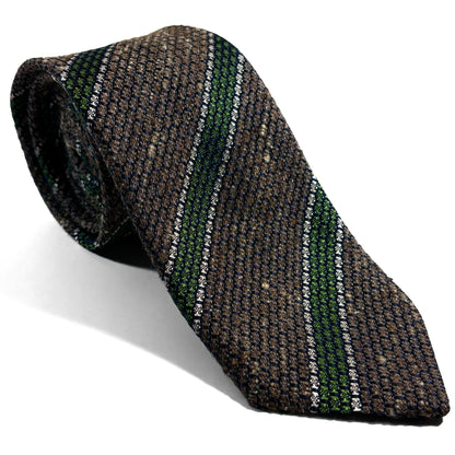 Brown & Green Striped Tussah Jaspe Silk Grenadine Tie (Garza Grossa)
