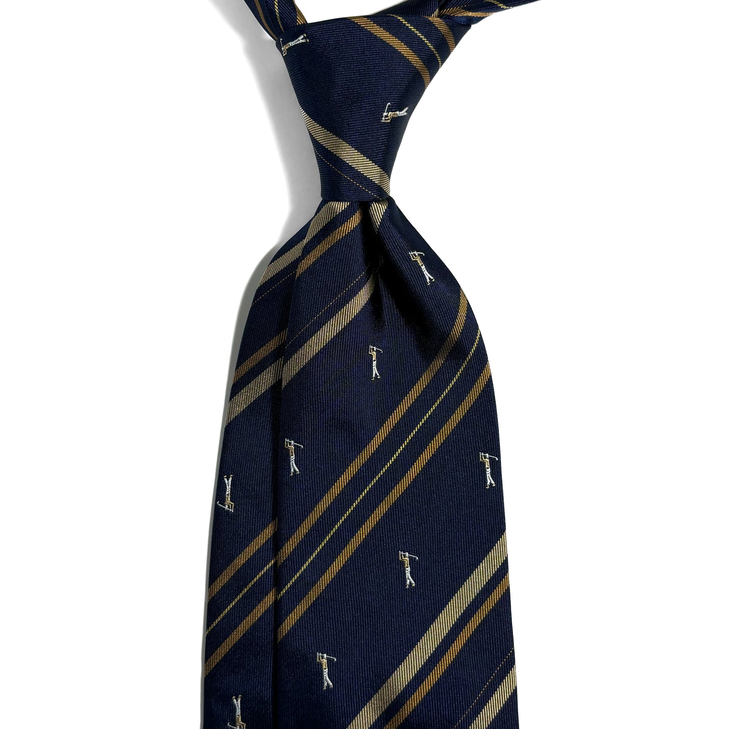 Navy Blue & Yellow Striped Golf Motif Silk Jacquard Tie