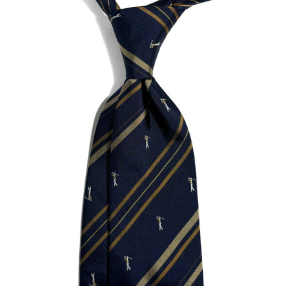 Navy Blue & Yellow Striped Golf Motif Silk Jacquard Tie