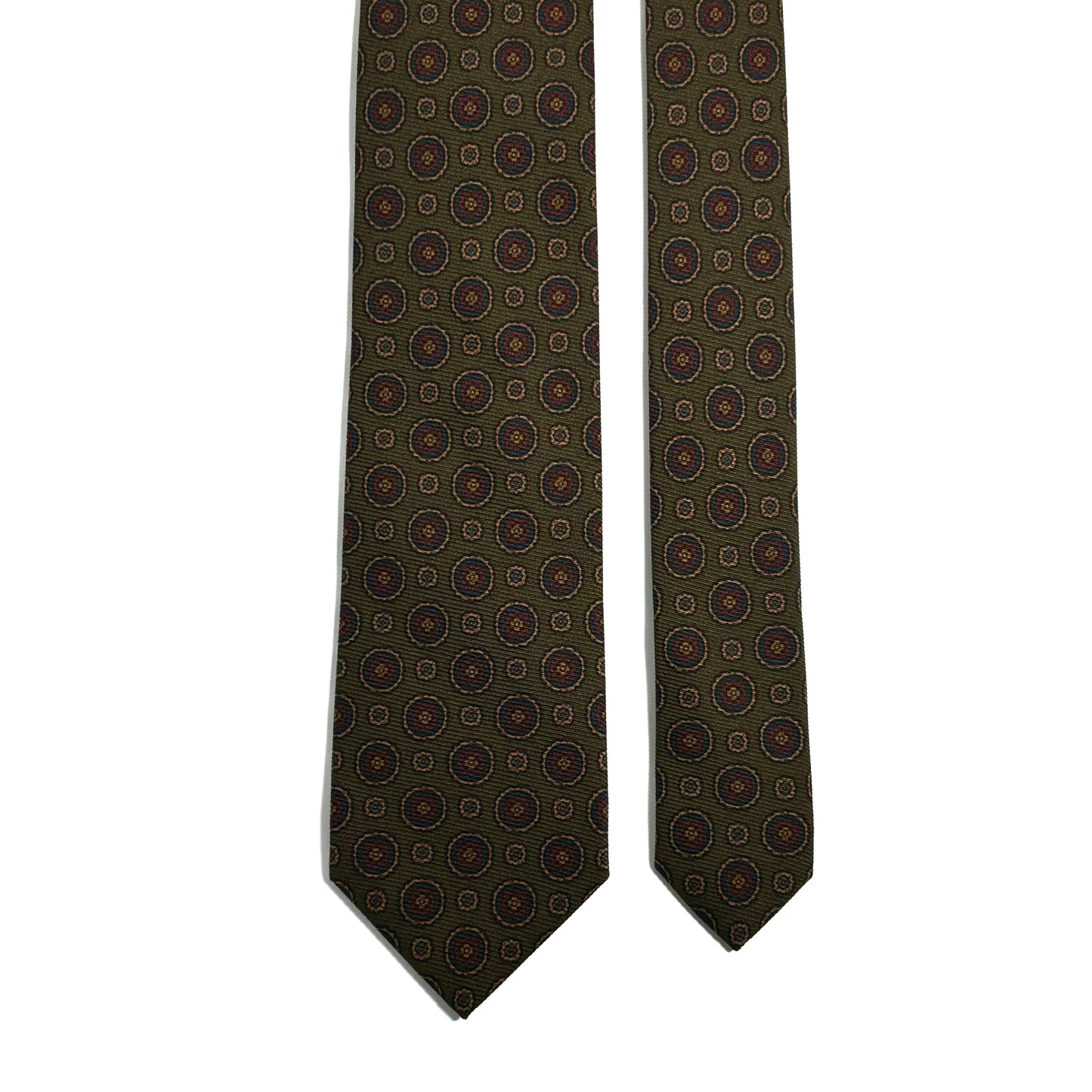 Olive Green Geometric Italian Madder Silk Tie